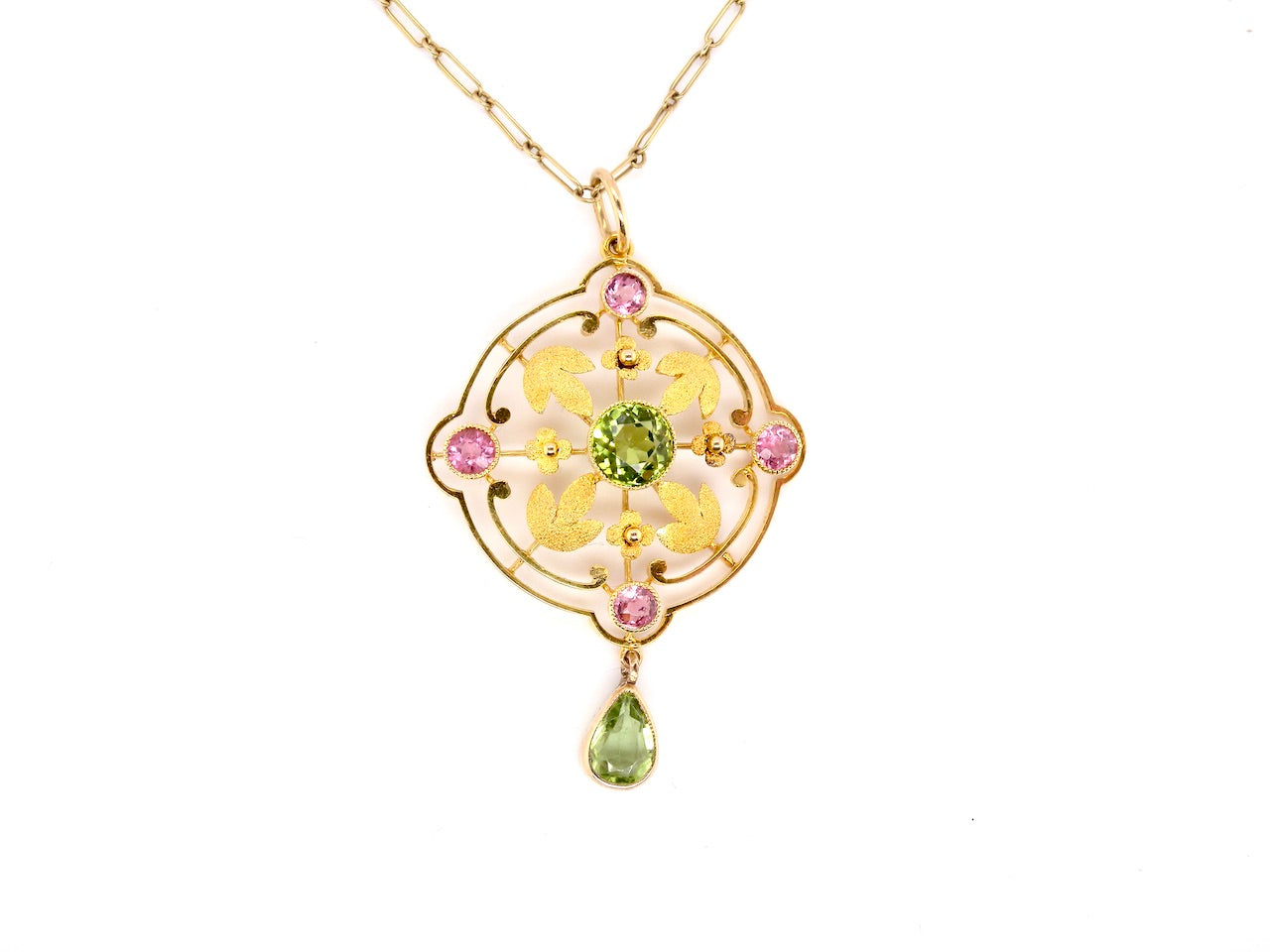 Edwardian peridot and tourmaline pendant