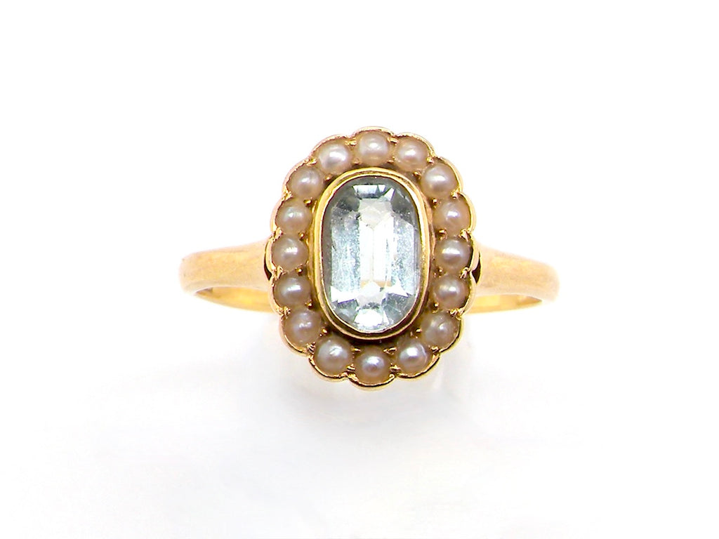 vintage aquamarine and pearl dress ring