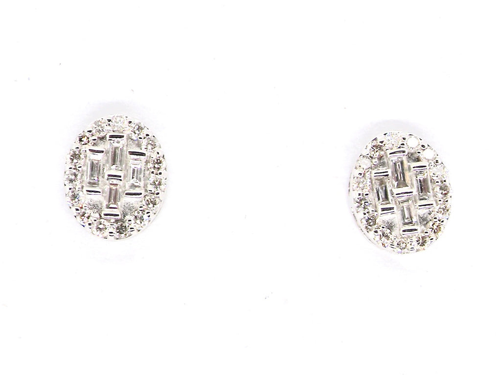 oval white gold diamond cluster earrings