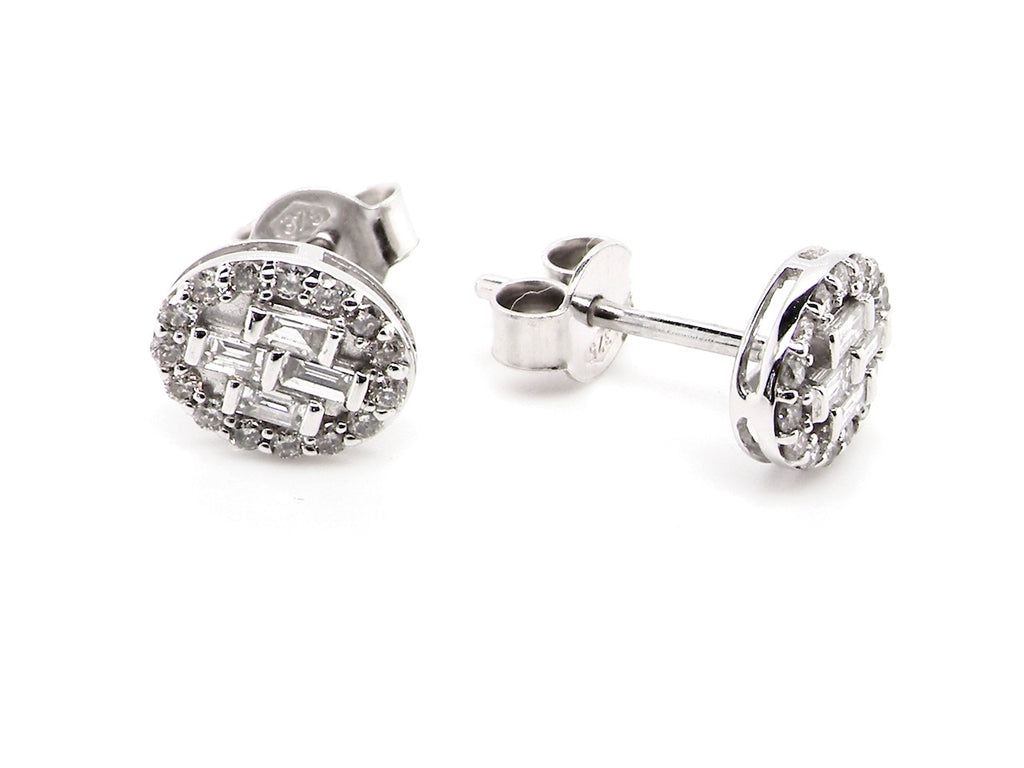 new oval white gold diamond cluster earrings
