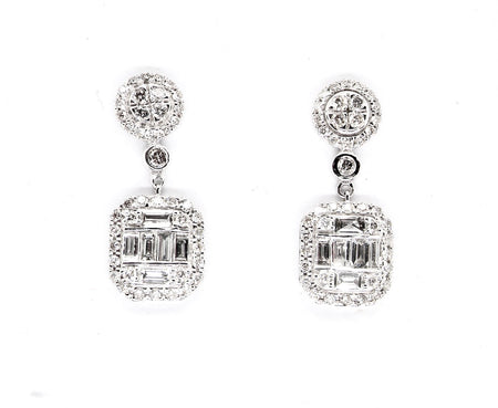 new pair of cushion shaped diamond cluster drop earrings