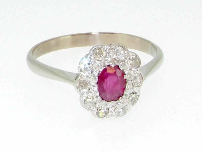 mid 20th century platinum ruby and diamond ring